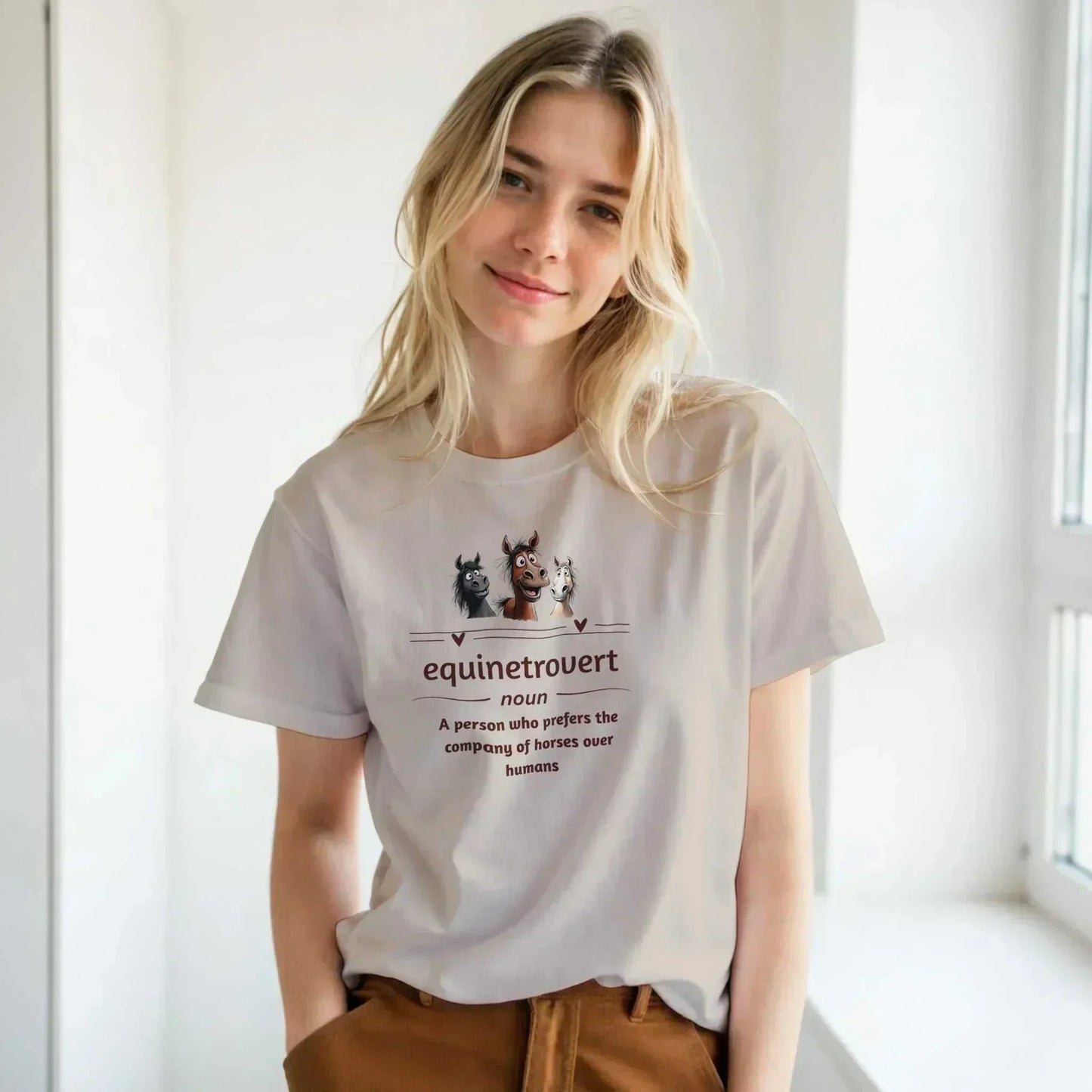 Woman wearing the Horse Lover Tee - Equinetrovert Tshirt