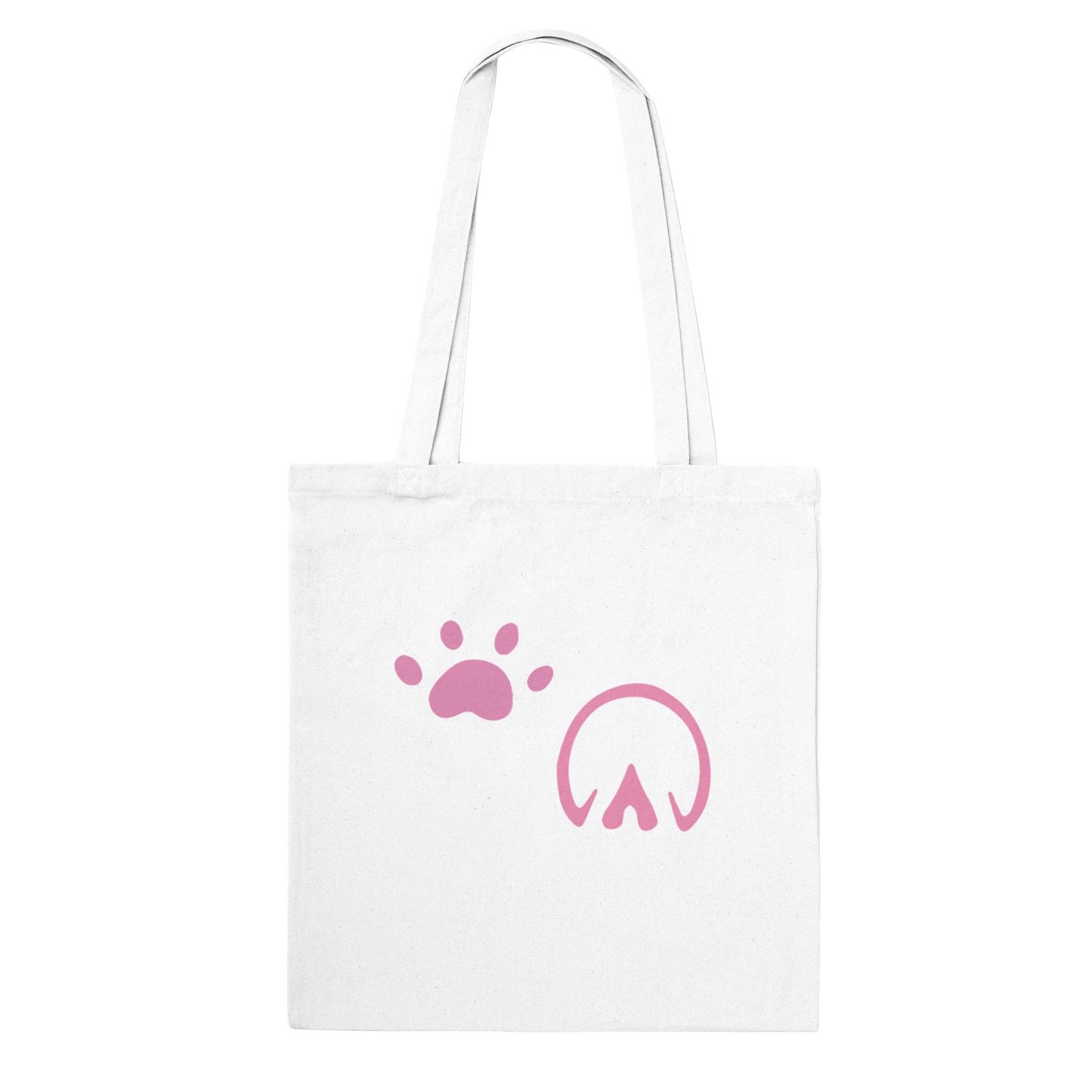 Easily Distracted By Horses and Dogs eco-friendly white cotton tote bag with pink paw prints and reinforced handles