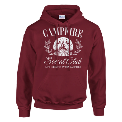 Maroon Campfire Social Club cozy hoodie with front pouch pocket and double-lined hood