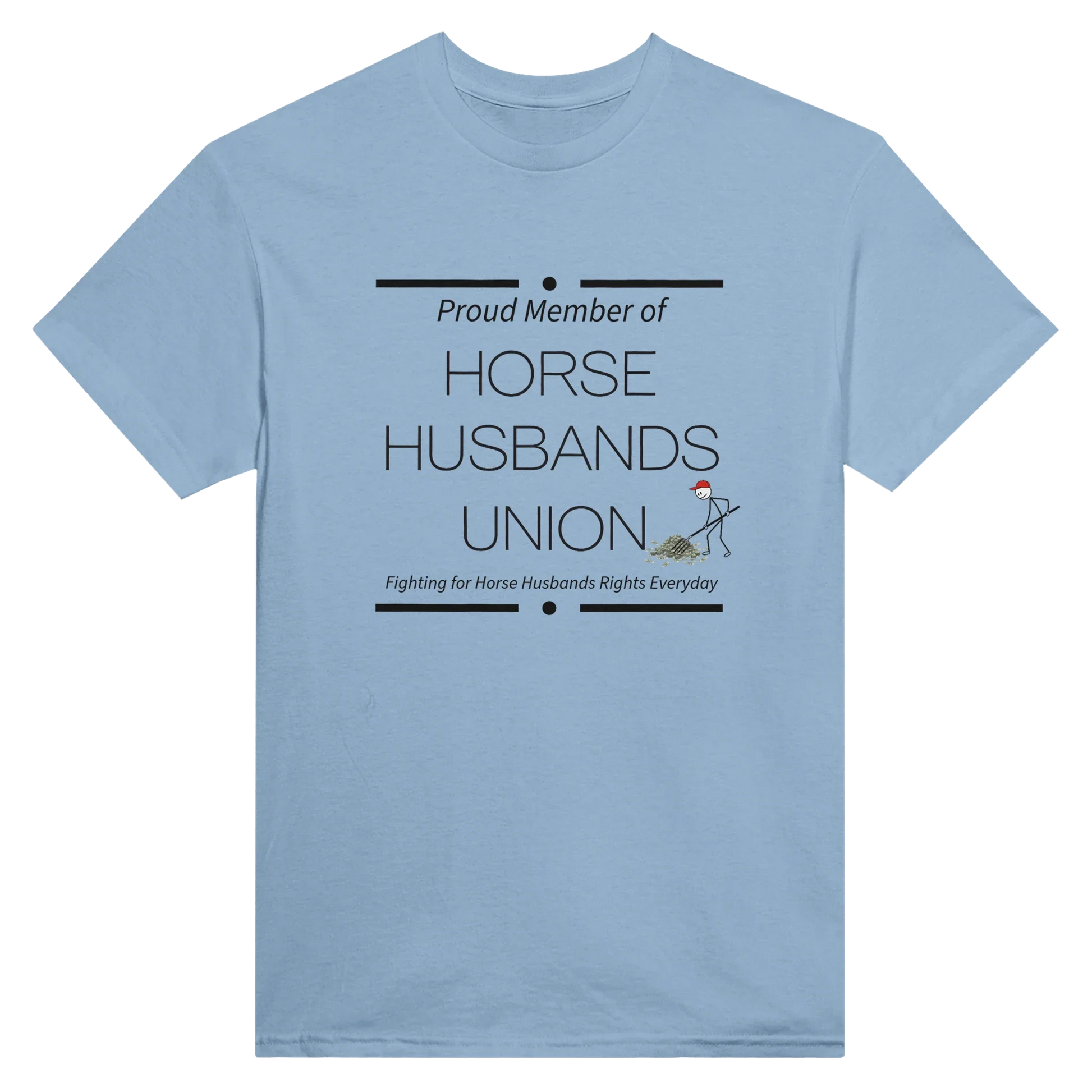 Light blue Horse Husbands Union t-shirt with humor graphic and pride text