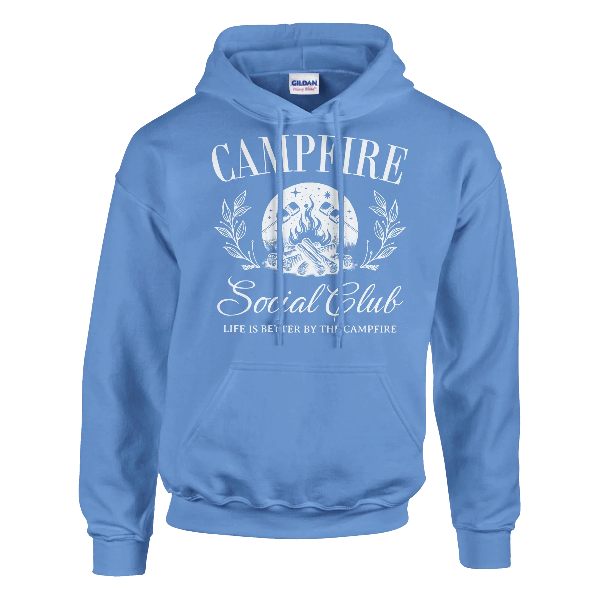 Blue Campfire Social Club cozy hoodie with front pouch pocket and double-lined hood for outdoor comfort