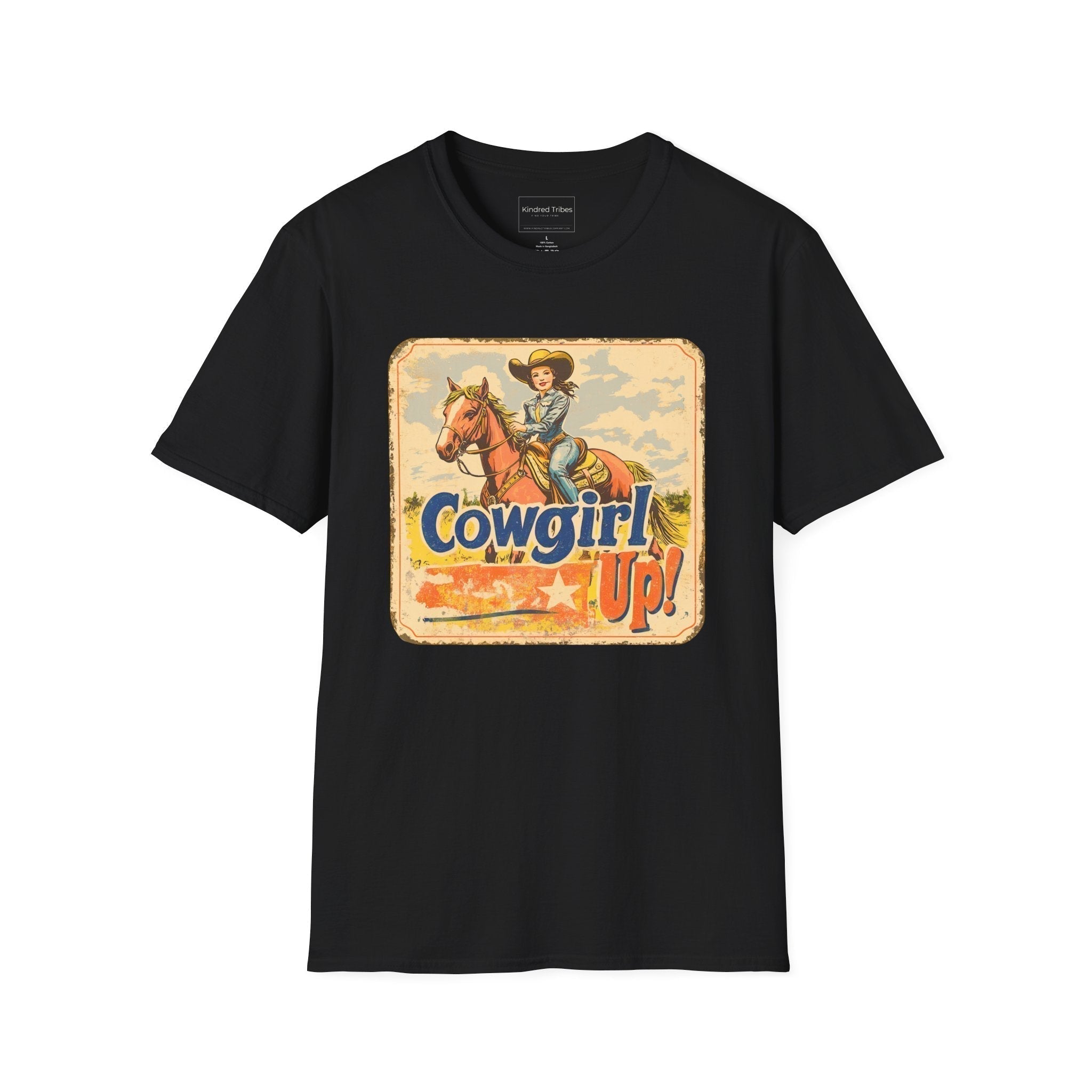 Black | Unisex | Cowgirl Up Vintage Rodeo Poster Inspired T-Shirt - Western spirit