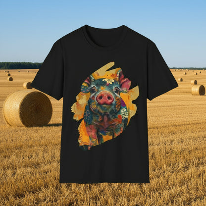 Black | Unisex | Hello Piggy T-Shirt - Vibrant Farm Animal Graphic Tee