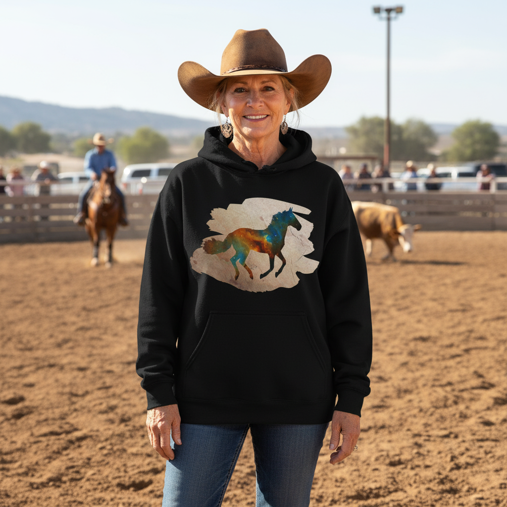 Black | Unisex | Lifestyle | Celestial Horse Hoodie - Horse Painted with the Celestial Skies | Gift for Horse Lovers