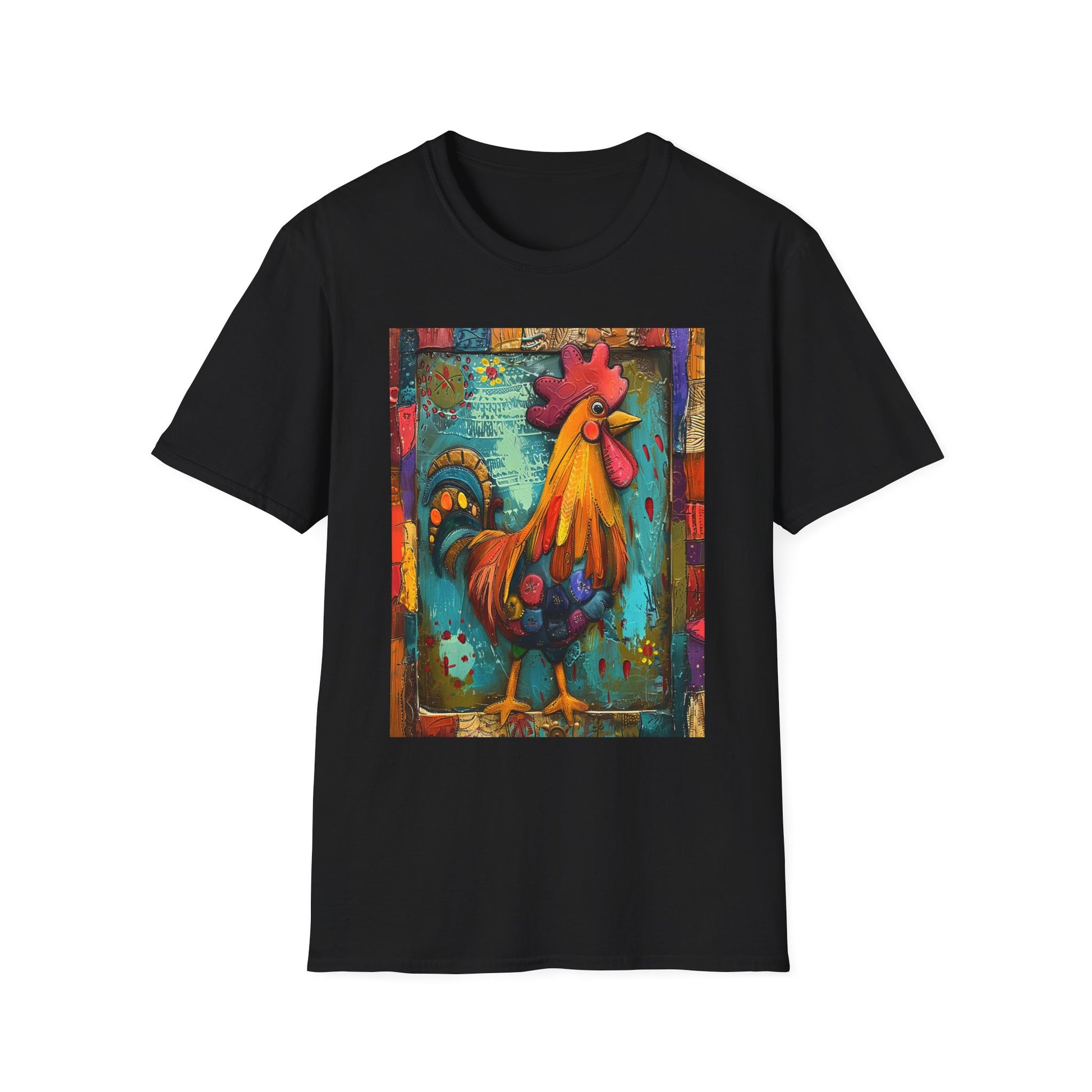 Black | Unisex | Rooster Farmhouse T-Shirt - Colorful Rustic Rooster Art Tee