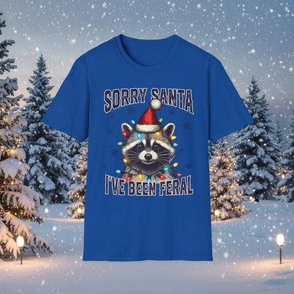 Royal Blue Sorry Santa Feral Raccoon T-Shirt - Funny Christmas Humor Tee