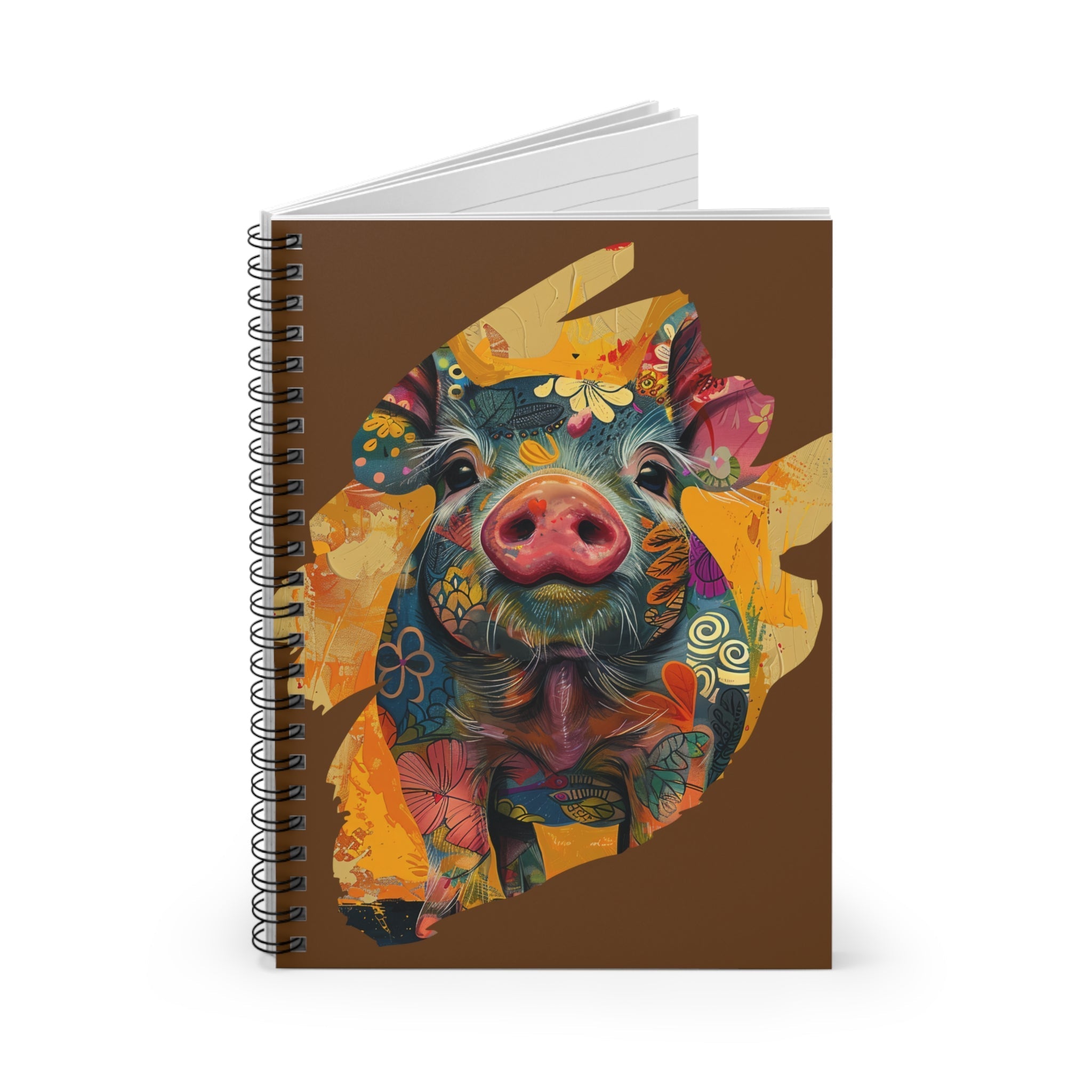 Brown | Alt View 1 |Hello Piggy Spiral Notebook | Colorful Ruled Journal For Notes Gifts 