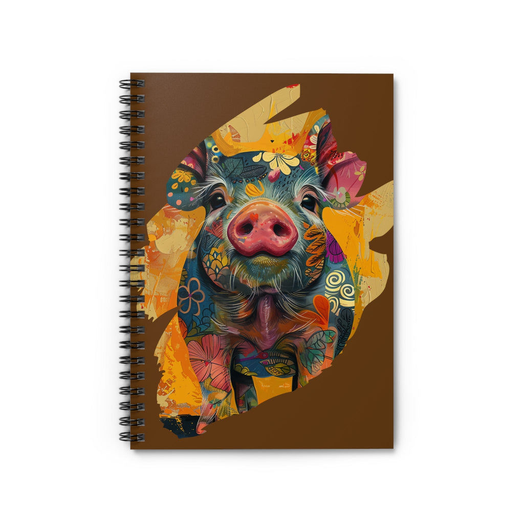 Brown | Front View |Hello Piggy Spiral Notebook | Colorful Ruled Journal For Notes Gifts 