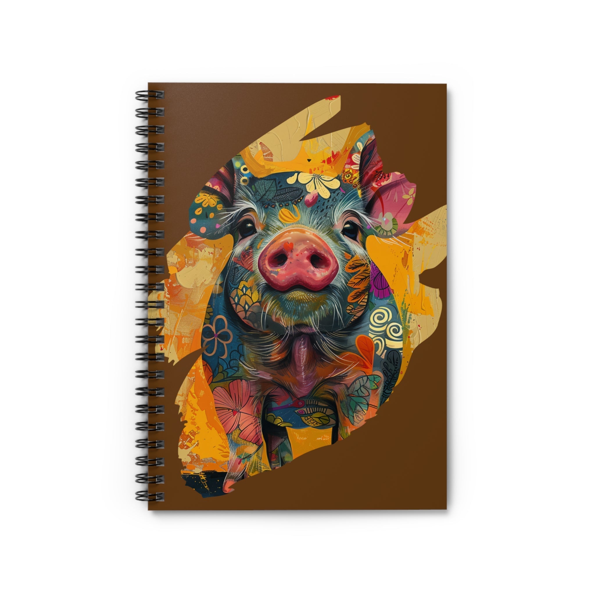 Brown | Front View |Hello Piggy Spiral Notebook | Colorful Ruled Journal For Notes Gifts 