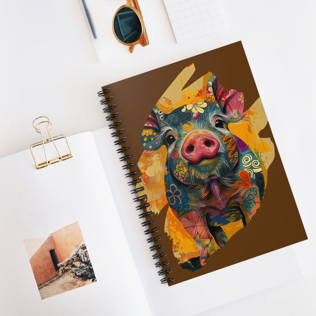 Brown | Lifestyle | Hello Piggy Spiral Notebook | Colorful Ruled Journal For Notes Gifts 