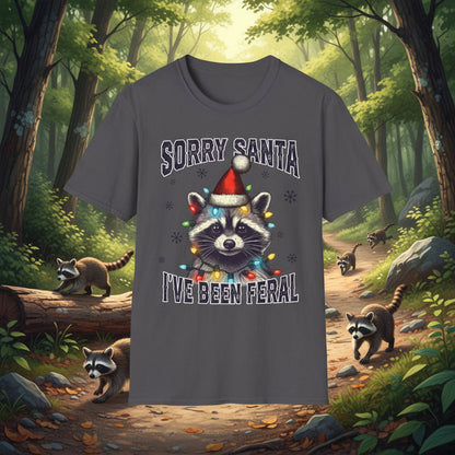 Charcoal Sorry Santa Feral Raccoon T-Shirt - Funny Christmas Humor Tee