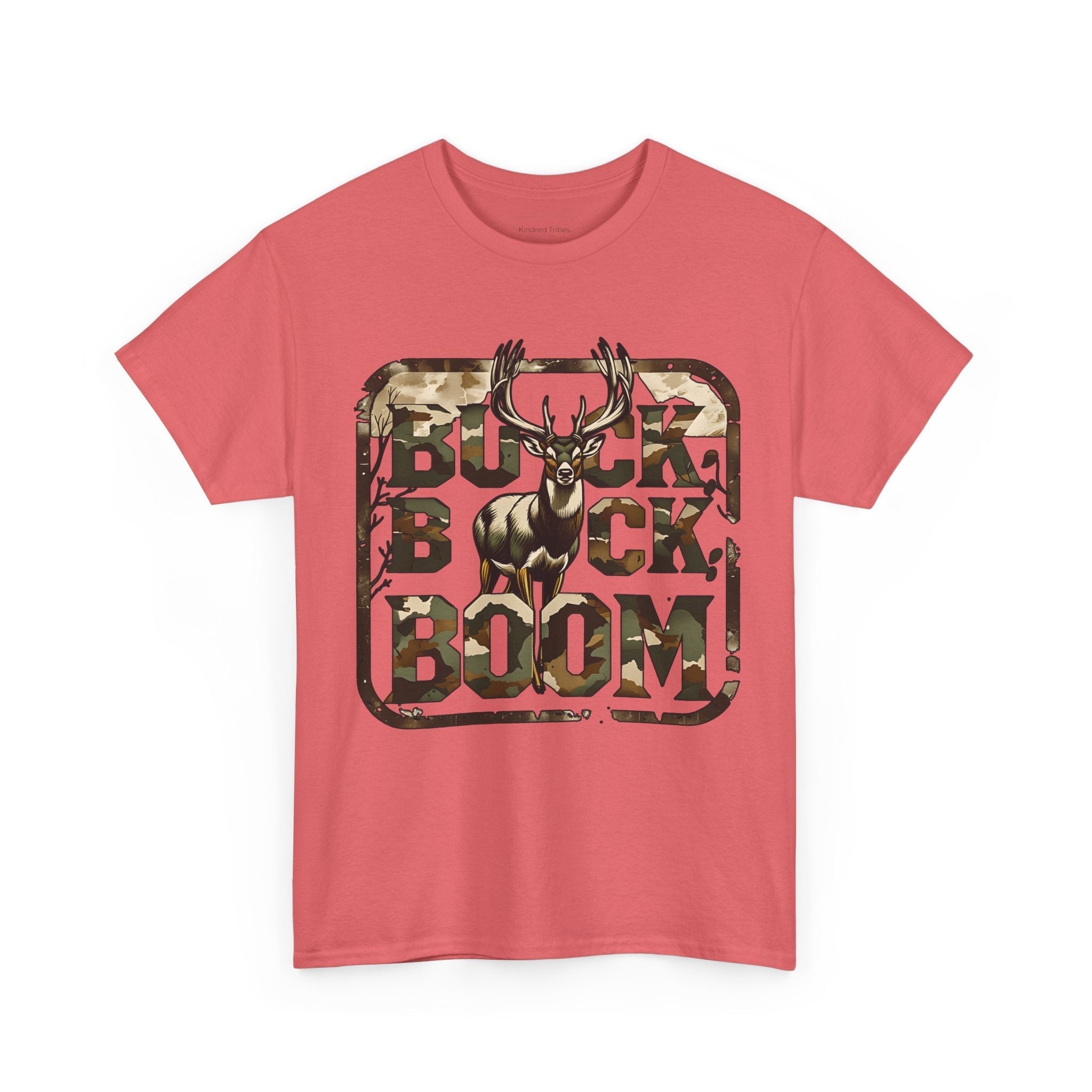 Coral Silk| Unisex | Buck Buck Boom! Camo Deer Hunting T-Shirt | Gift for Hunter