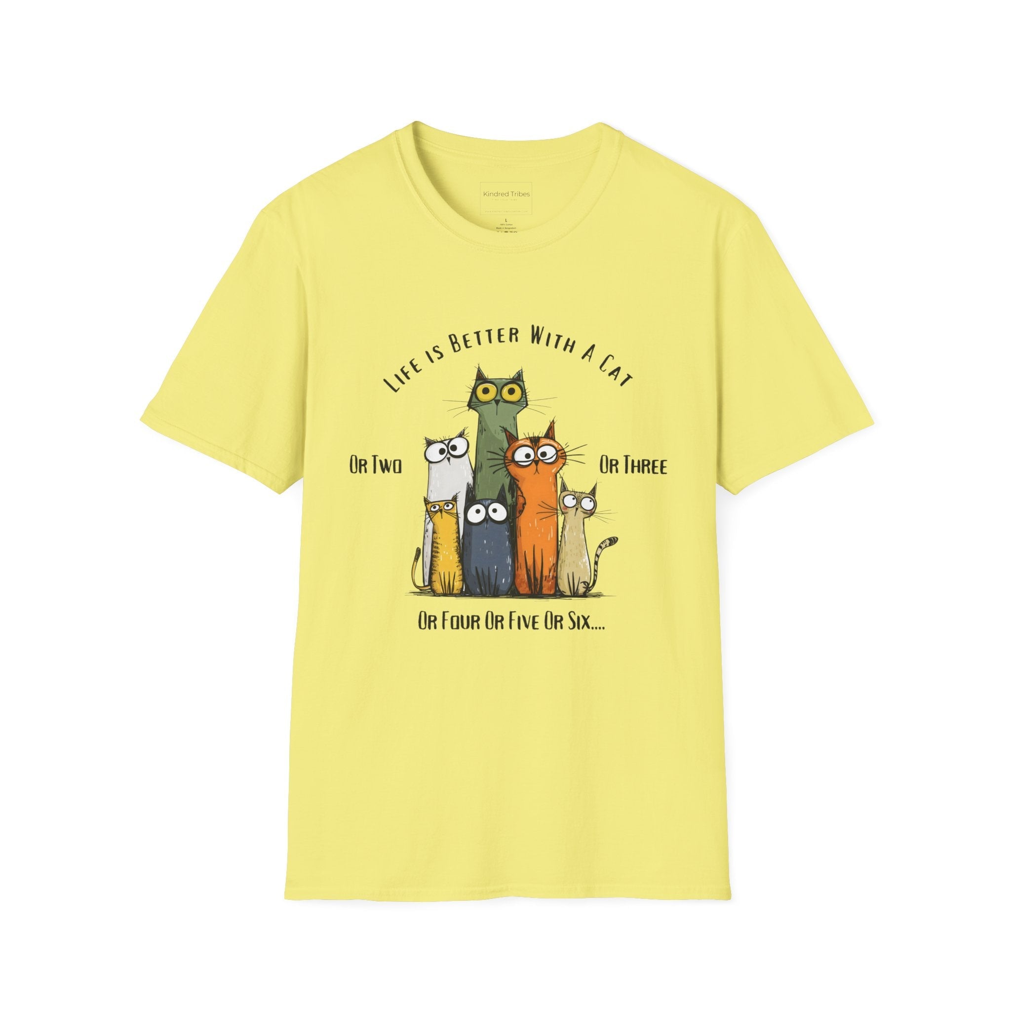 Cornsilk | Unisex | Life Is Better With a Cat - Graphic T-Shirt (Six Cats) | Gift for Cat Lovers