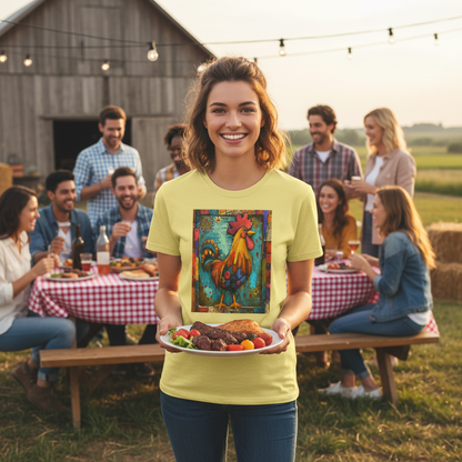 Cornsilk | Unisex | Lifestyle | Rooster Farmhouse T-Shirt - Colorful Rustic Rooster Art Tee