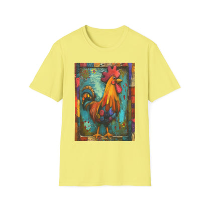 Cornsilk | Unisex | Rooster Farmhouse T-Shirt - Colorful Rustic Rooster Art Tee