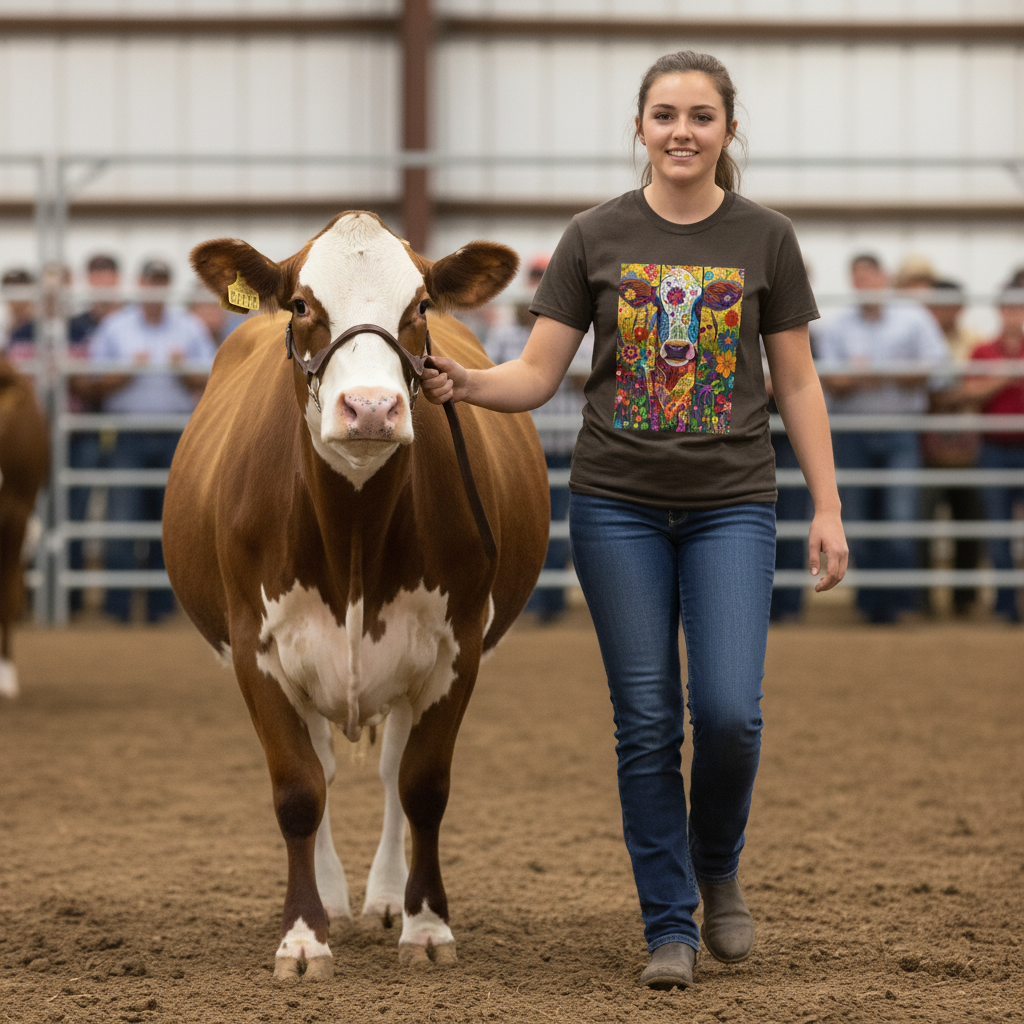 Dark Chocolate | Unisex | Lifestyle | Colorful Floral Cow T-Shirt - Vibrant Folk Art Farm Animal Tee