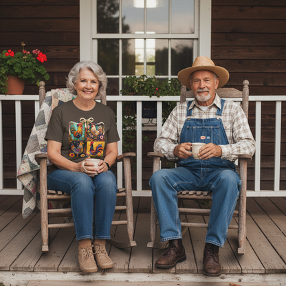 Dark Chocolate | Unisex | Lifestyle | Rooster Foursquare  T-Shirt - Farmhouse Art 