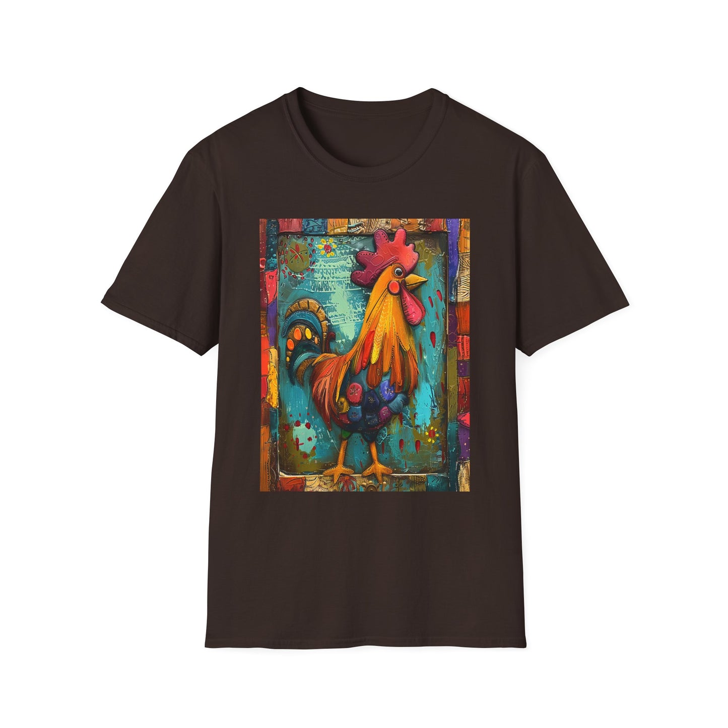 Dark Chocolate | Unisex | Rooster Farmhouse T-Shirt - Colorful Rustic Rooster Art Tee