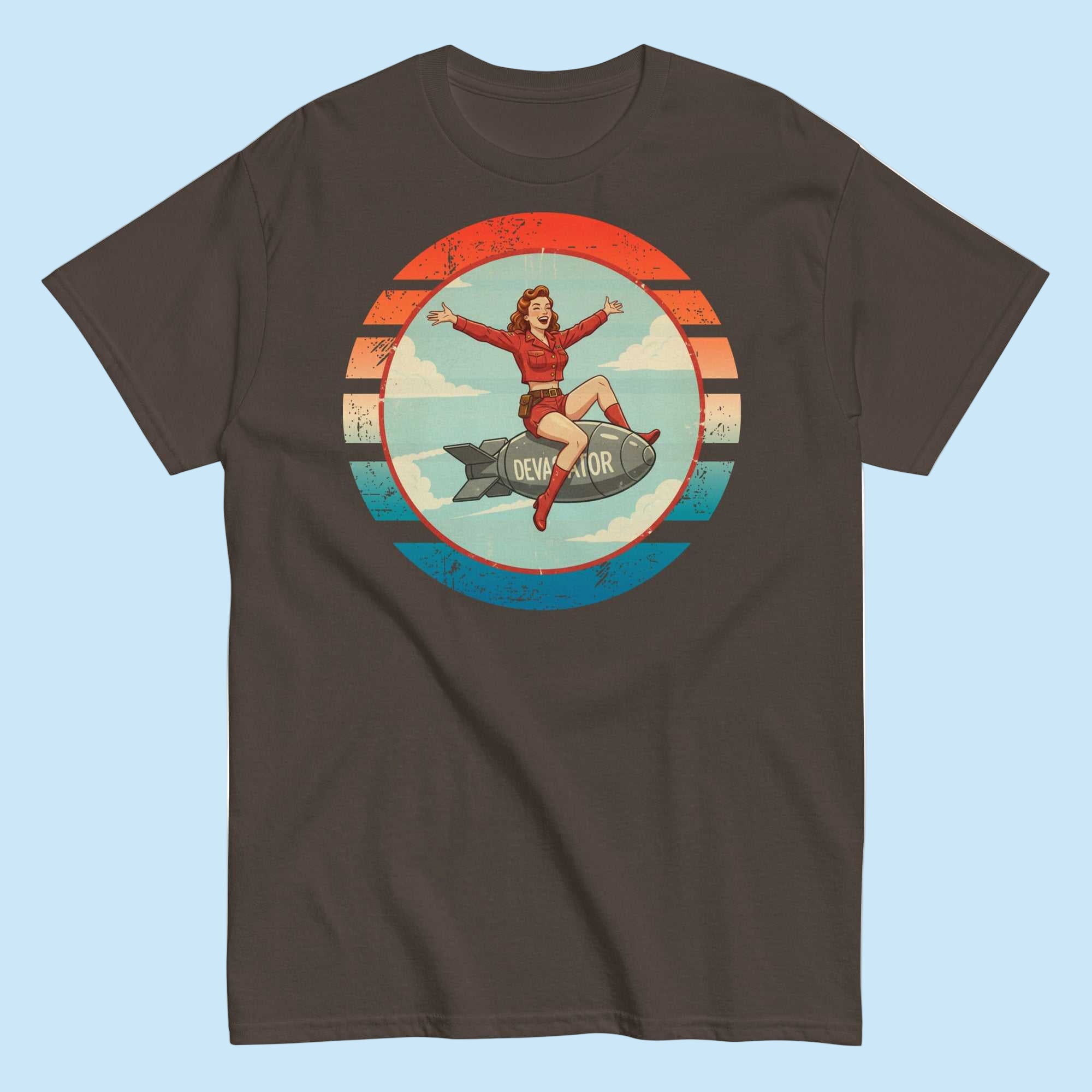 Dark Chocolate | Unisex | The Devastator T-Shirt | WWII Iconic Bomber Nose Art
