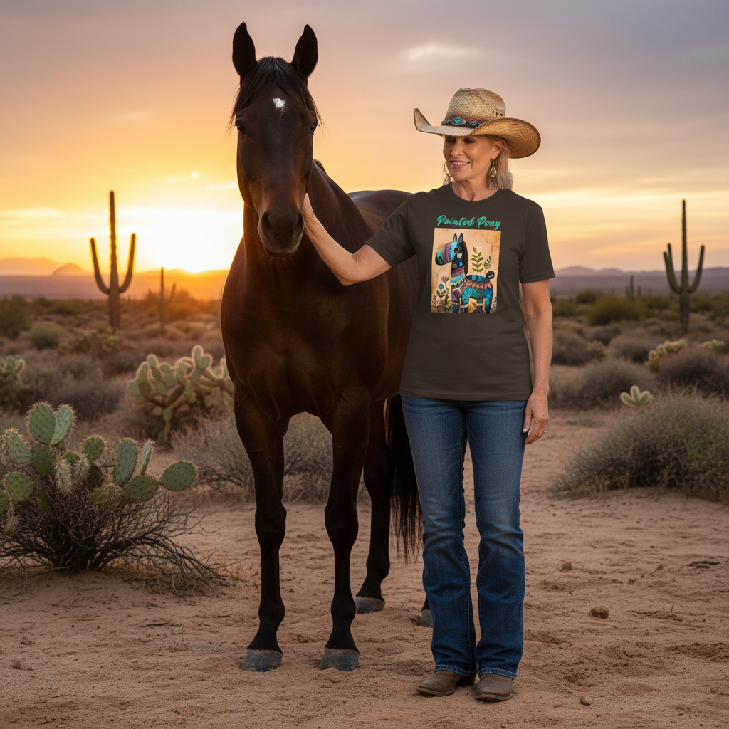 Dark Chocolate | Unisex | Lifestyle | Painted Pony T-Shirt | Southwest Festive with a Turquoise Flare