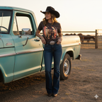 Cowgirl Sunset Shadow Rider T-Shirt - Vibrant Vintage Graphic Design