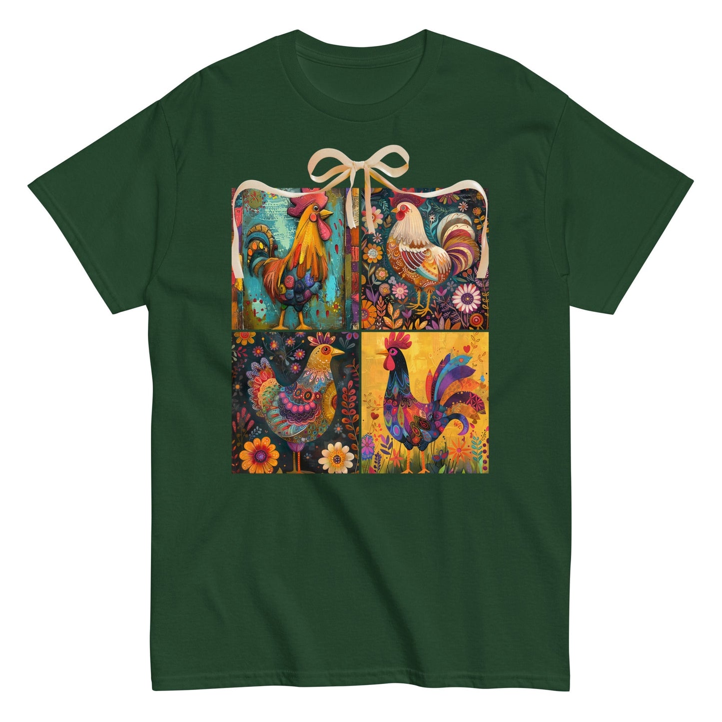 Forest Green | Unisex | Rooster Foursquare  T-Shirt - Farmhouse Art 