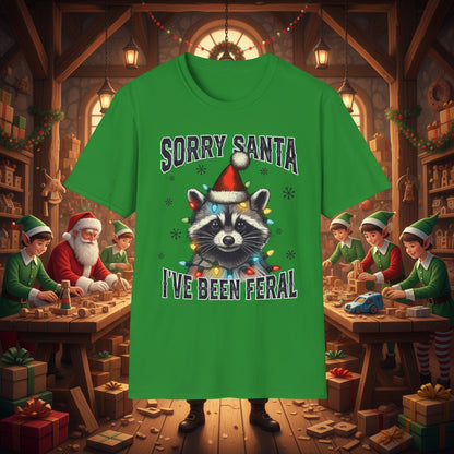 Green Sorry Santa Feral Raccoon T-Shirt - Funny Christmas Humor Tee