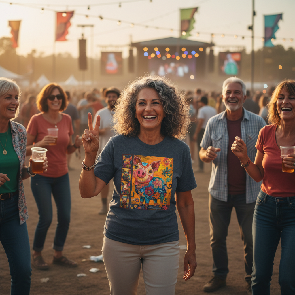 Heather Navy | Unisex | Lifestyle | Pretty Little Piggies T-Shirt - Whimsical Barnyard Art