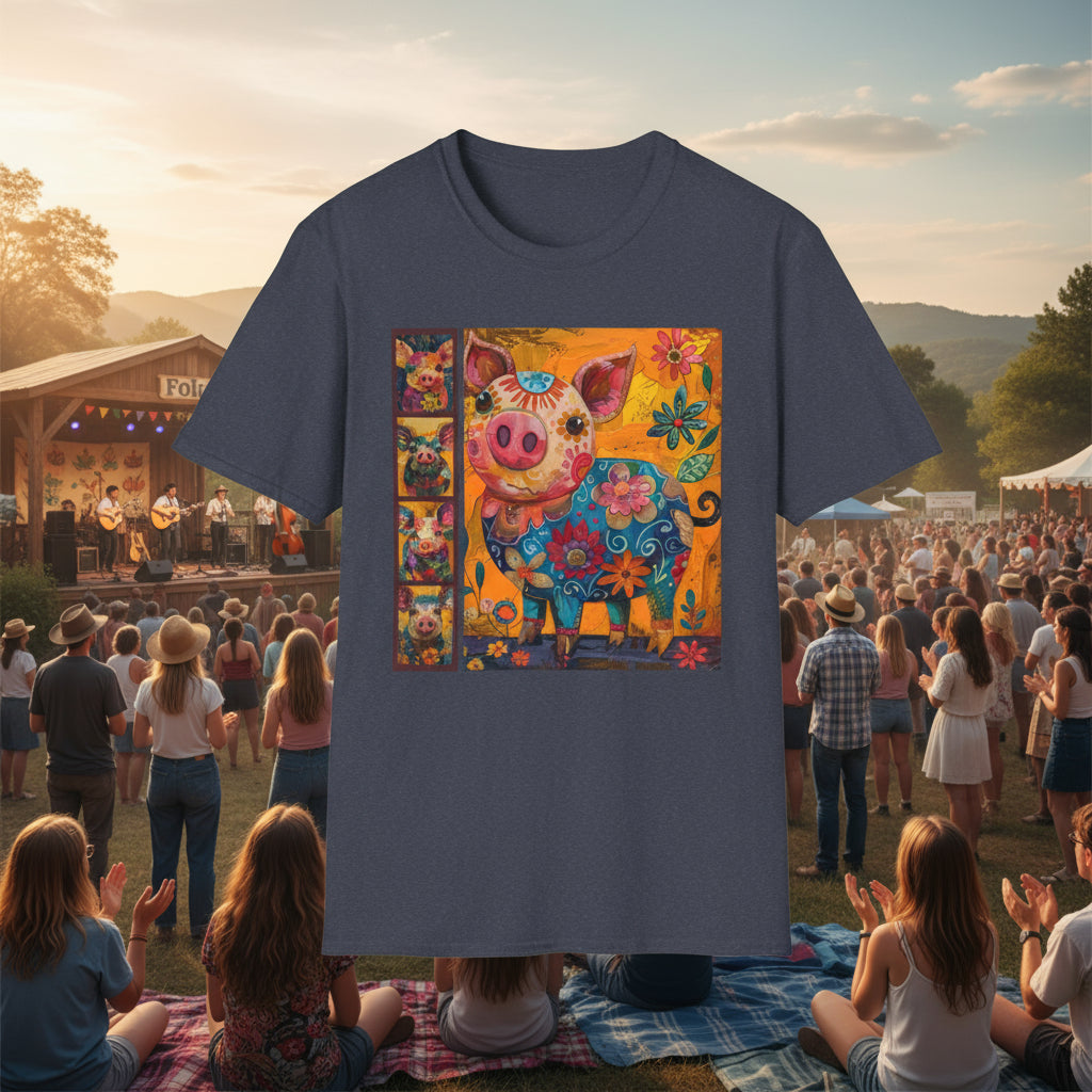 Heather Navy | Unisex | Pretty Little Piggies T-Shirt - Whimsical Barnyard Art