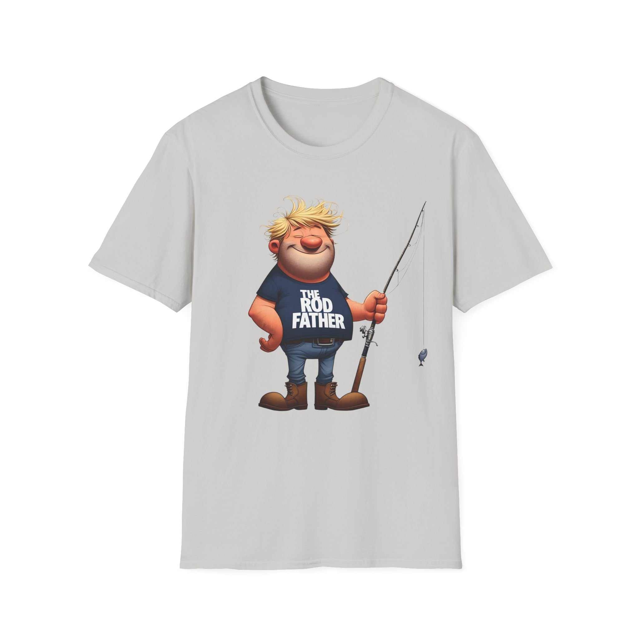 Ice Grey | Unisex | Cartoon Rodfather Fishing T-Shirt | Perfect Gift for Dad