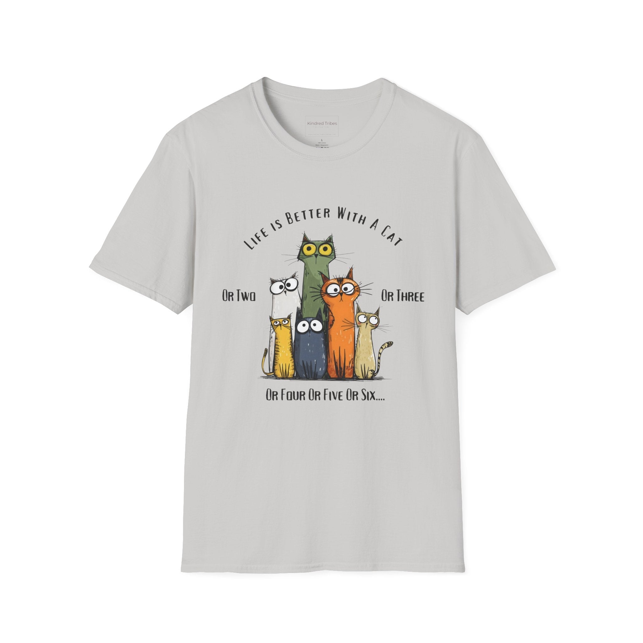 Ice Grey | Unisex | Life Is Better With a Cat - Graphic T-Shirt (Six Cats) | Gift for Cat Lovers