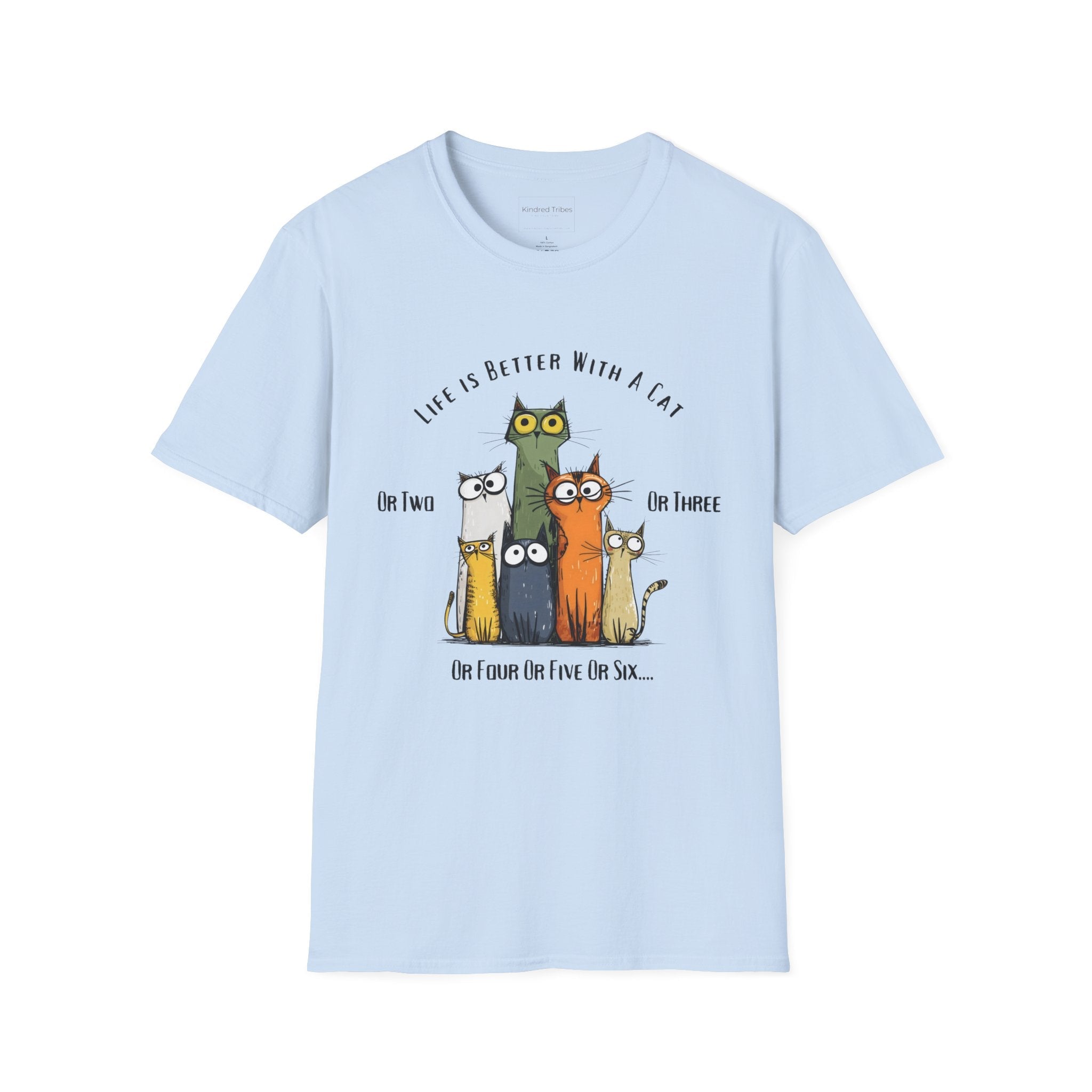 Light Blue| Unisex | Life Is Better With a Cat - Graphic T-Shirt (Six Cats) | Gift for Cat Lovers