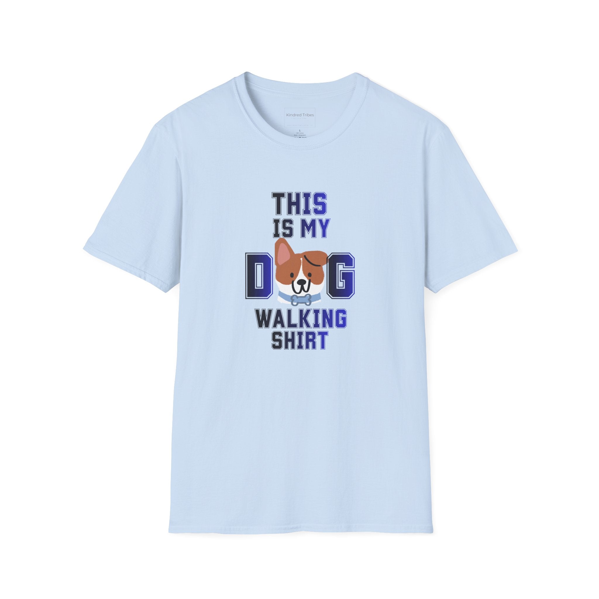 Light Blue t-shirt with a cute dog graphic and text that reads 'This Is My Dog Walking Shirt'.