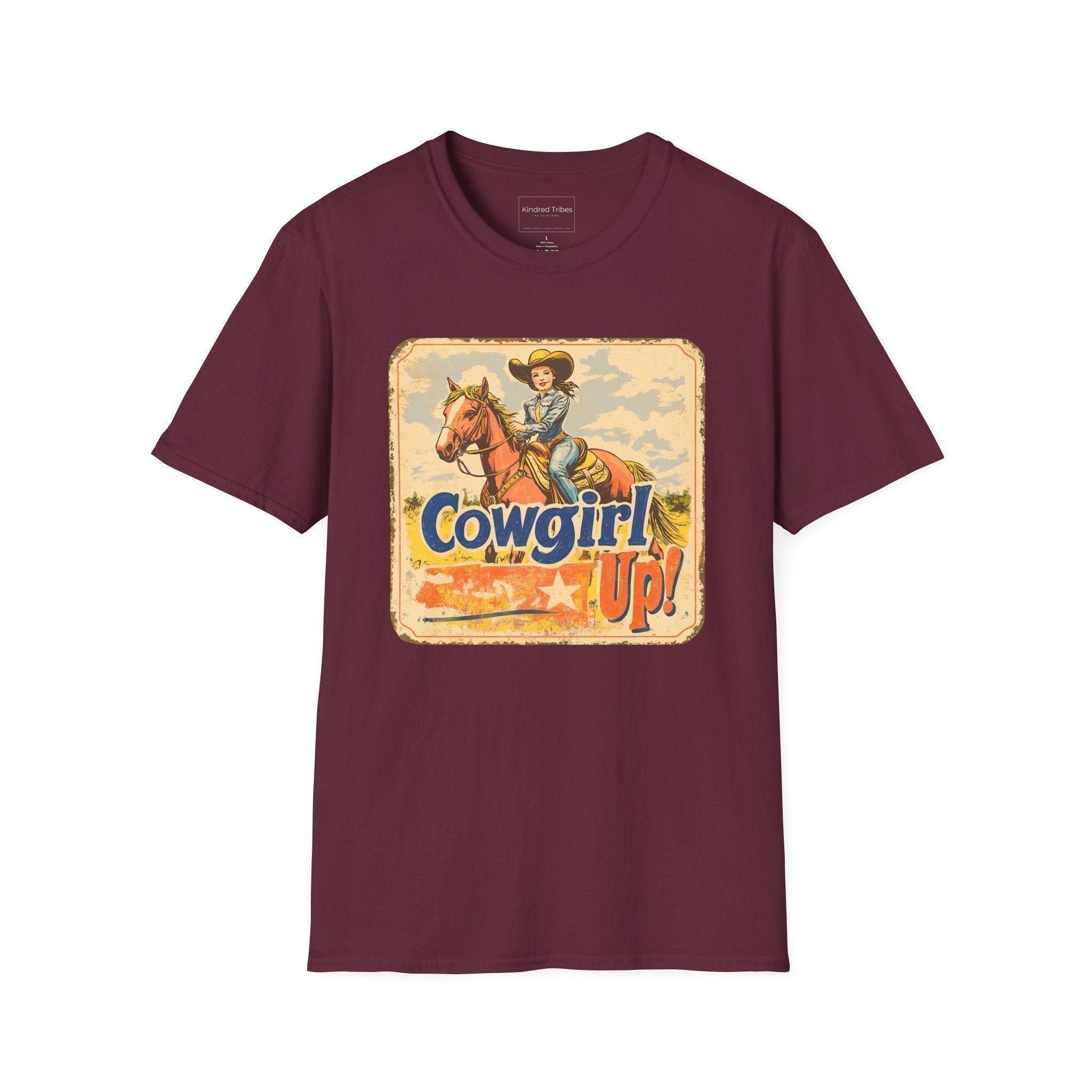 Maroon | Unisex | Cowgirl Up Vintage Rodeo Poster Inspired T-Shirt - Western spirit
