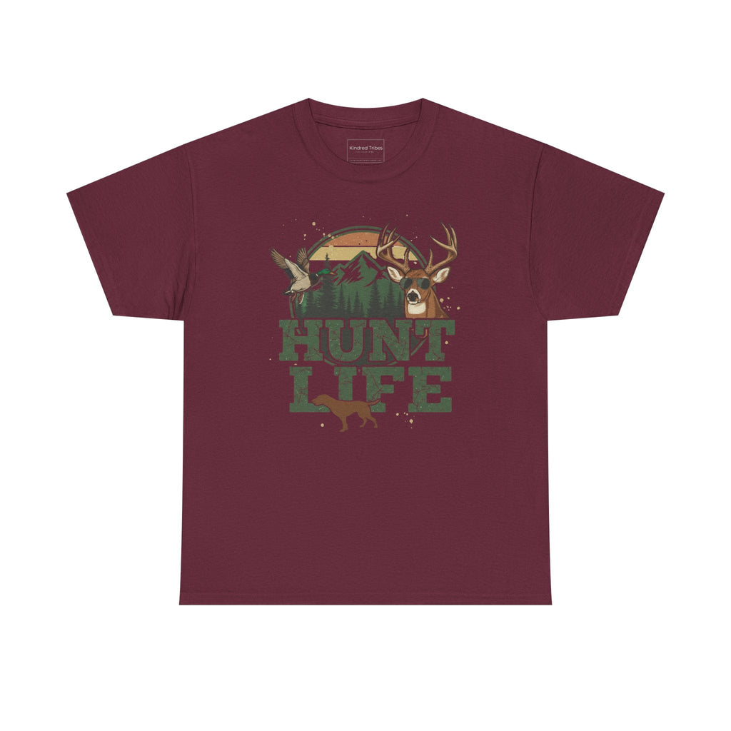 Maroon | Unisex | Hunt Life T-Shirt — Rustic Deer, Duck & Hunting Graphic Tee | Gift for Hunters