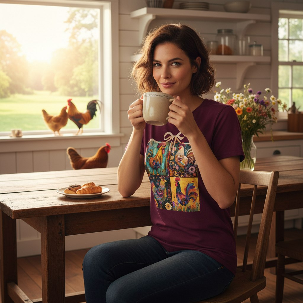 Maroon | Unisex | Lifestyle | Rooster Foursquare  T-Shirt - Farmhouse Art 