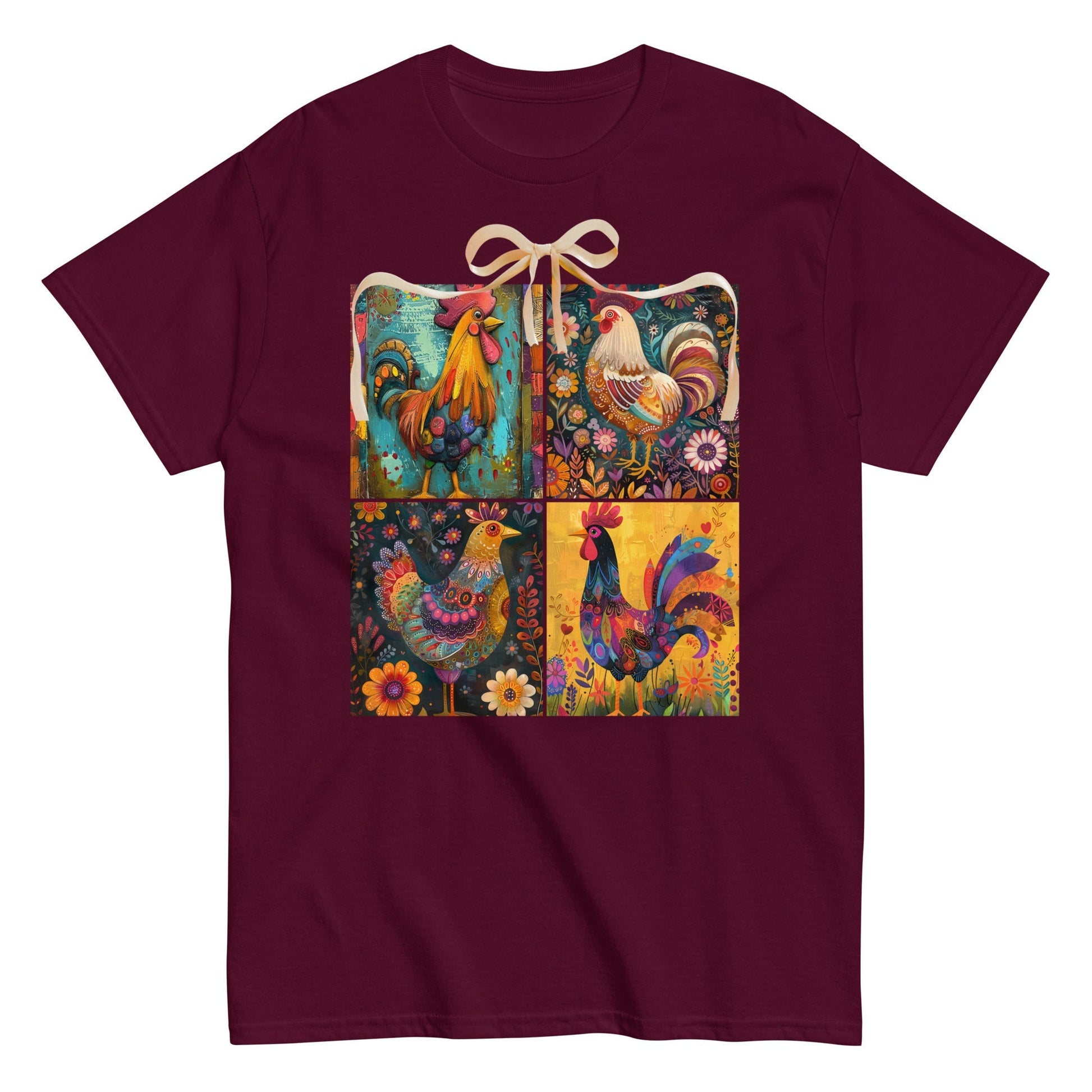 Maroon | Unisex | Rooster Foursquare  T-Shirt - Farmhouse Art 