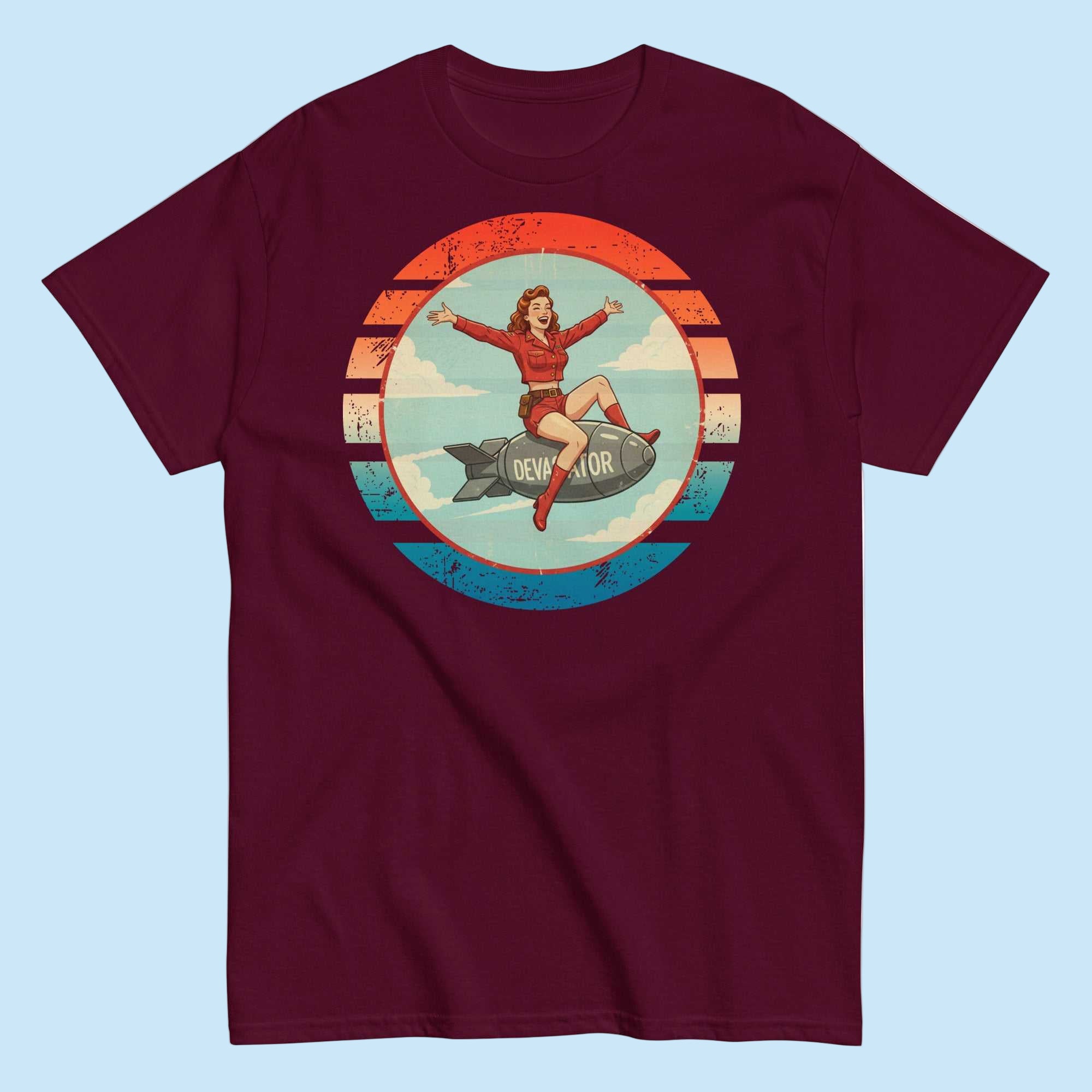 Maroon | Unisex | The Devastator T-Shirt | WWII Iconic Bomber Nose Art