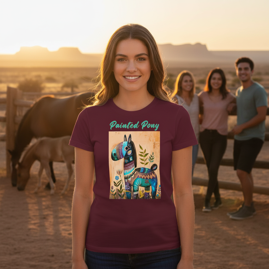 Maroon | Unisex | Lifestyle | Painted Pony T-Shirt | Southwest Festive with a Turquoise Flare