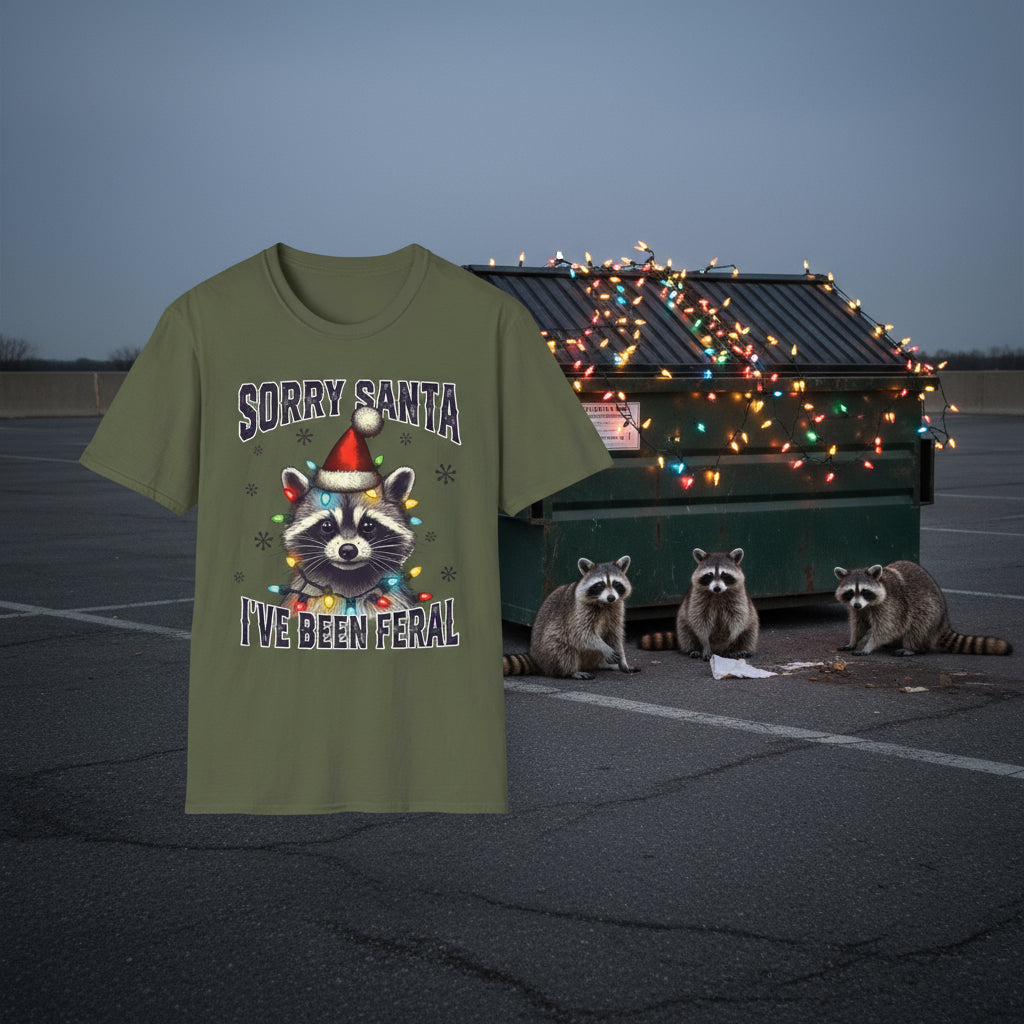 Military Green Sorry Santa Feral Raccoon T-Shirt - Funny Christmas Humor Tee