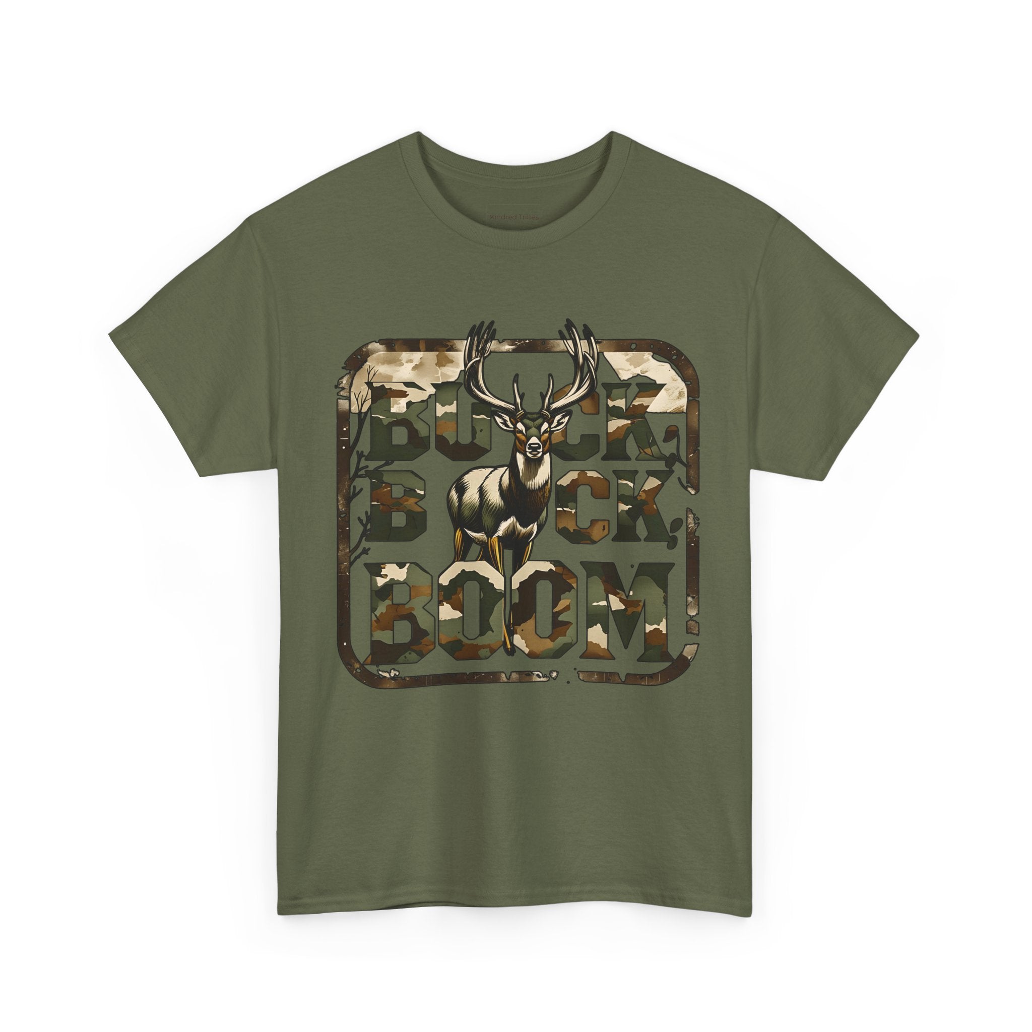 Military Green | Unisex | Buck Buck Boom! Camo Deer Hunting T-Shirt | Gift for Hunter