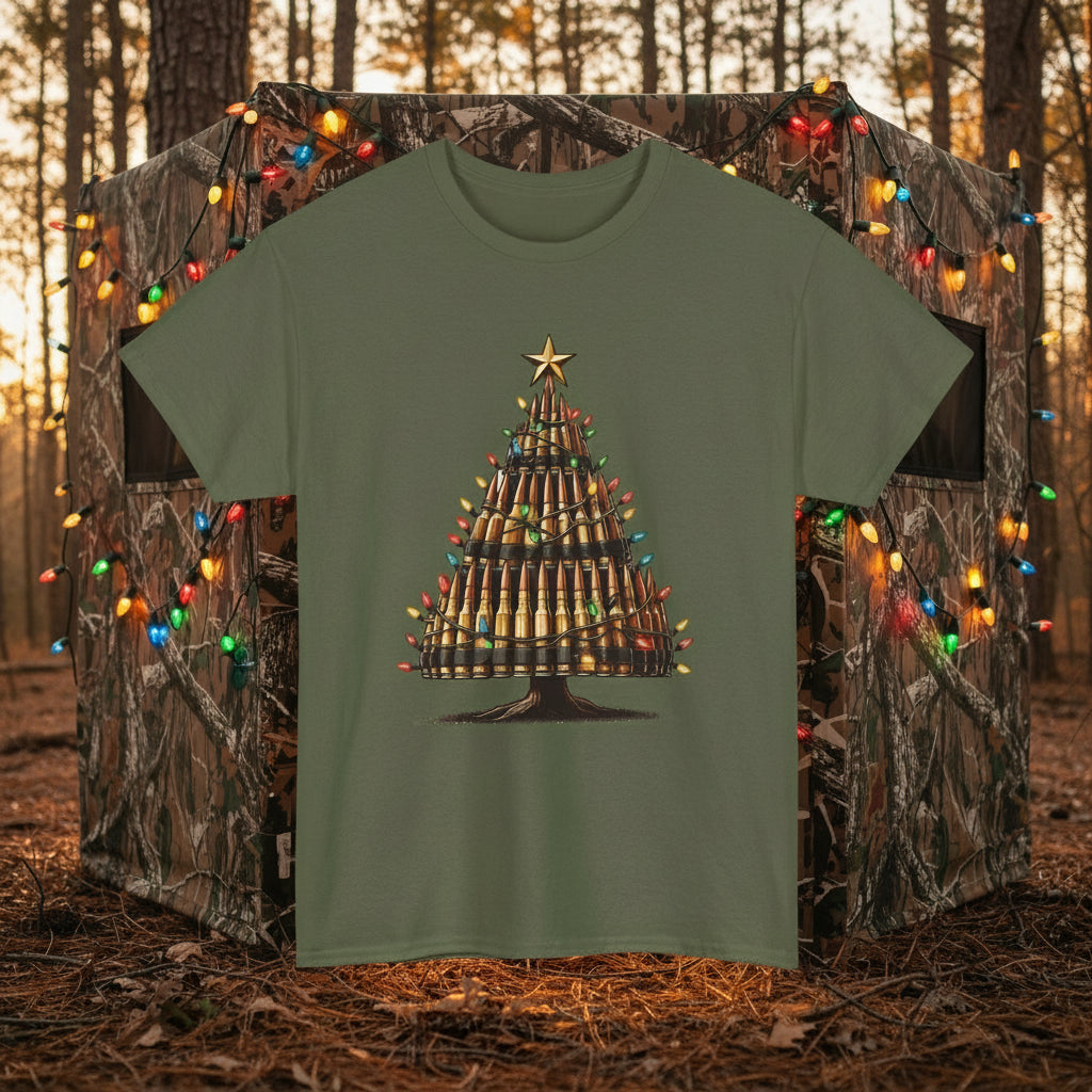 Military Green | Unisex | Bullet Christmas Tree T-Shirt | Hunting & Holiday Humor Tee
