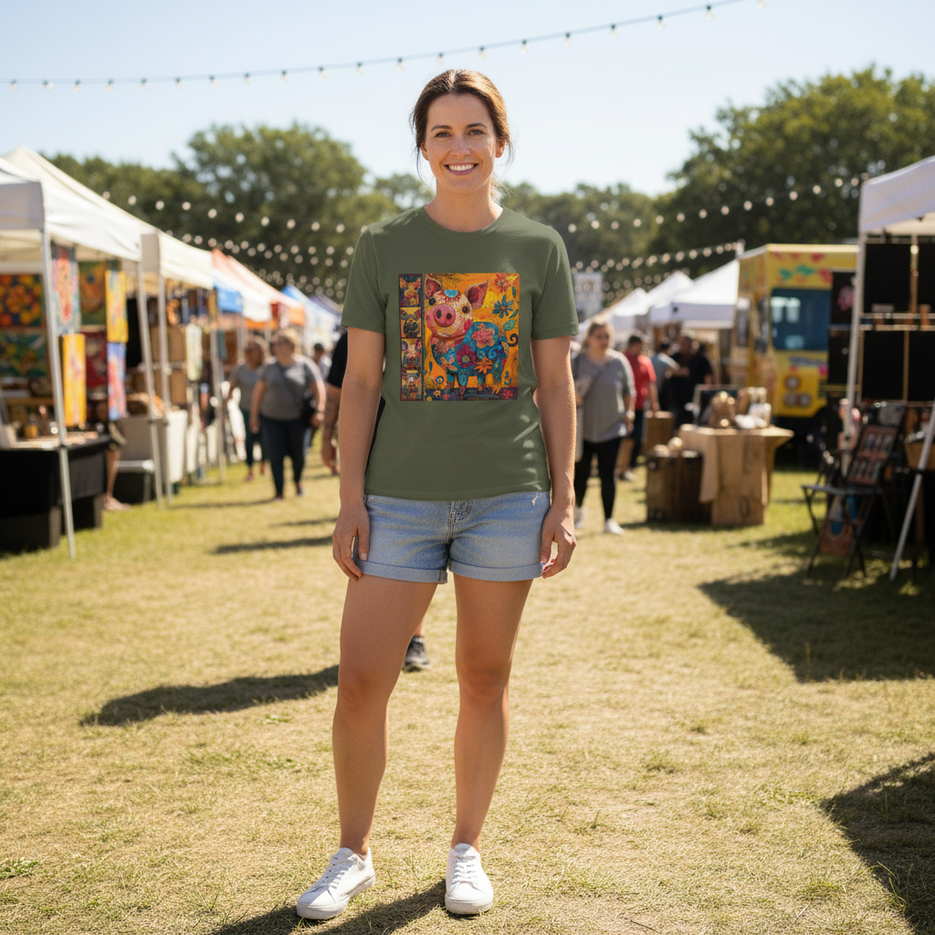 Military Green | Unisex | Lifestyle | Pretty Little Piggies T-Shirt - Whimsical Barnyard Art
