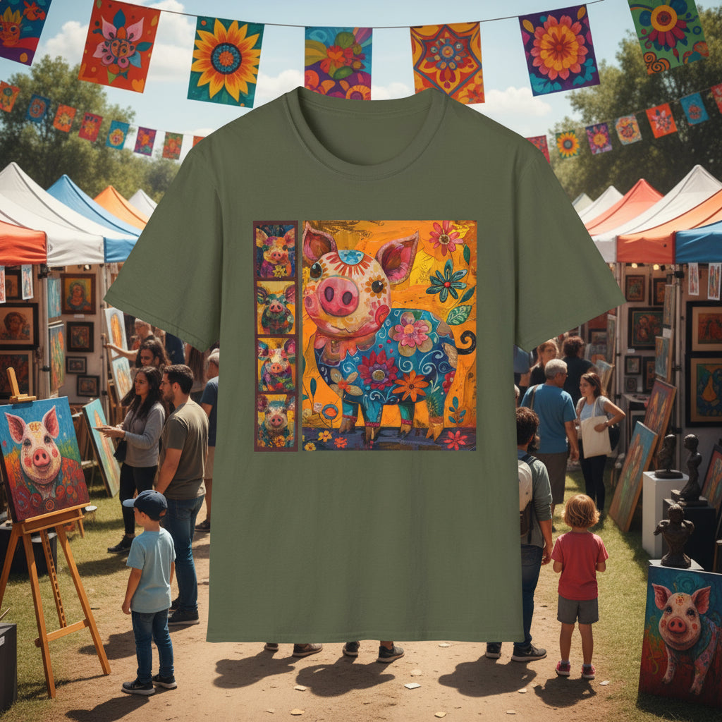 Military Green | Unisex | Pretty Little Piggies T-Shirt - Whimsical Barnyard Art