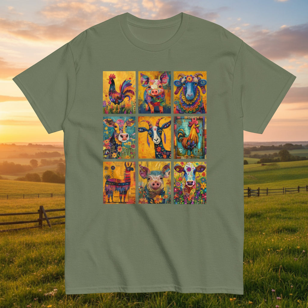 Military_Green_Unisex_Quirky_Barnyard_Crew_T-shirt