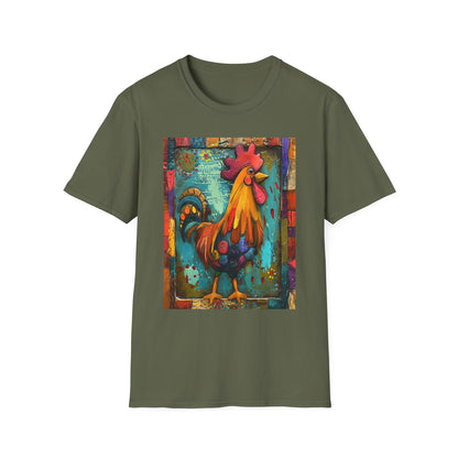 Military Green | Unisex | Rooster Farmhouse T-Shirt - Colorful Rustic Rooster Art Tee