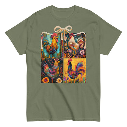 Military Green | Unisex | Rooster Foursquare  T-Shirt - Farmhouse Art 