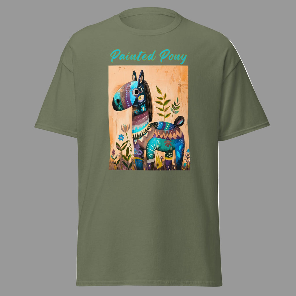 Military Green | Unisex | Painted Pony T-Shirt | Southwest Festive with a Turquoise Flare
