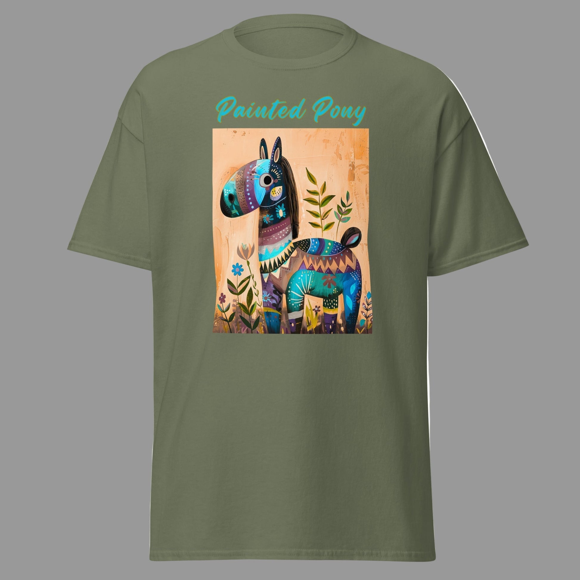 Military Green | Unisex | Painted Pony T-Shirt | Southwest Festive with a Turquoise Flare