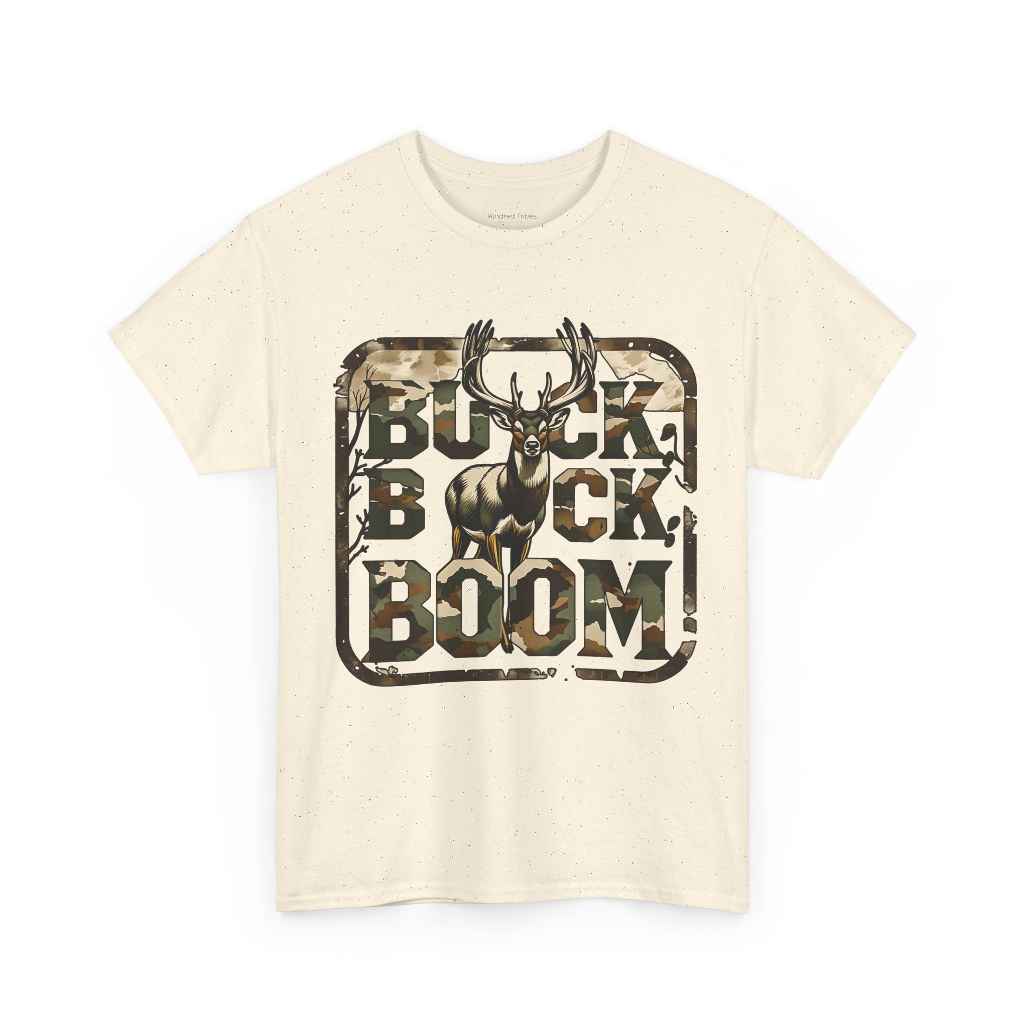 Natural | Unisex | Buck Buck Boom! Camo Deer Hunting T-Shirt | Gift for Hunter